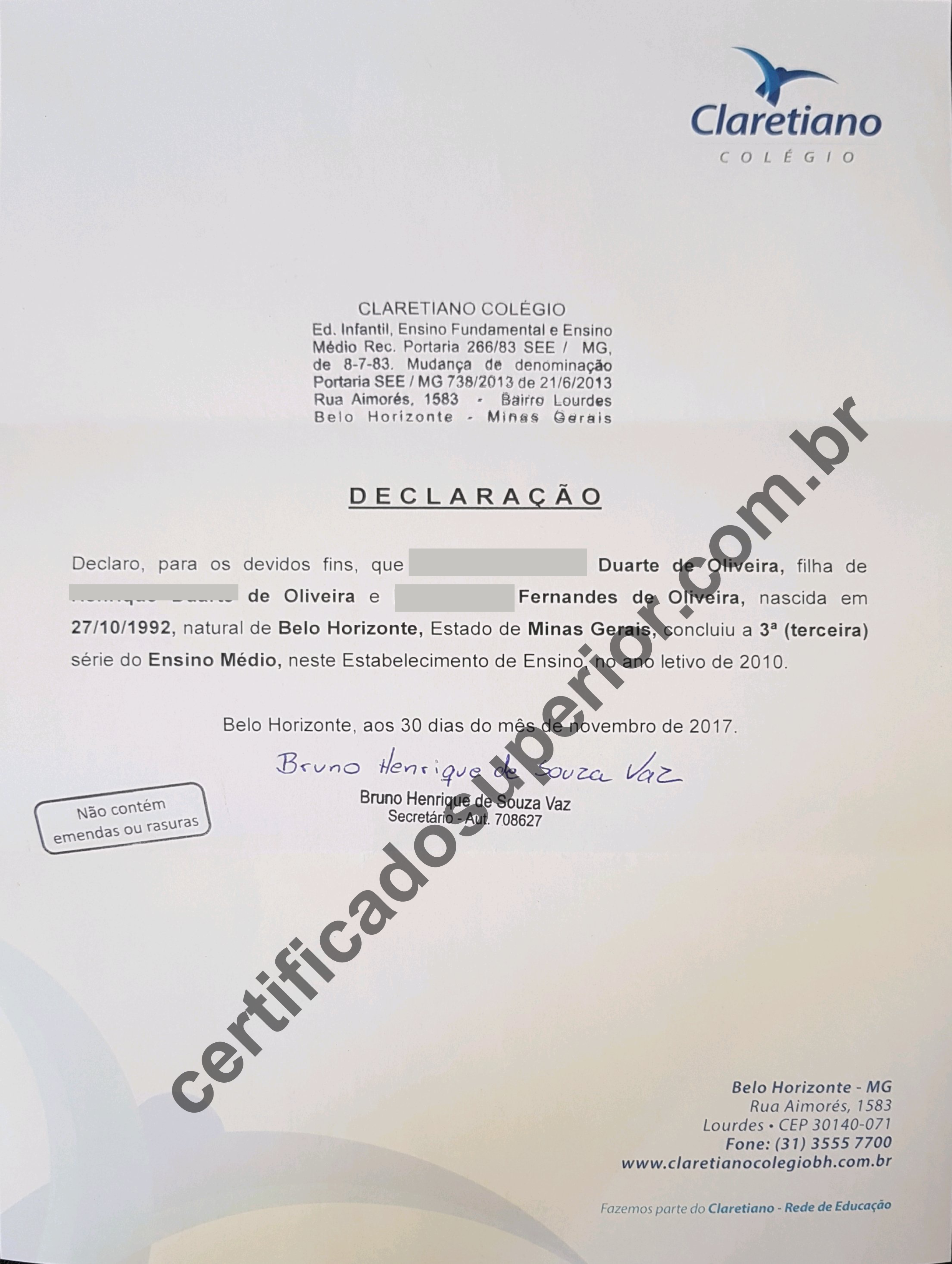 Comprar declaração ensino médio